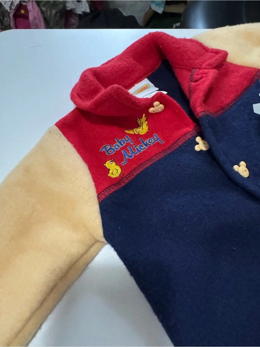 Disney Babies Mickey Mouse Fleece Colorblock Romper Vintage New